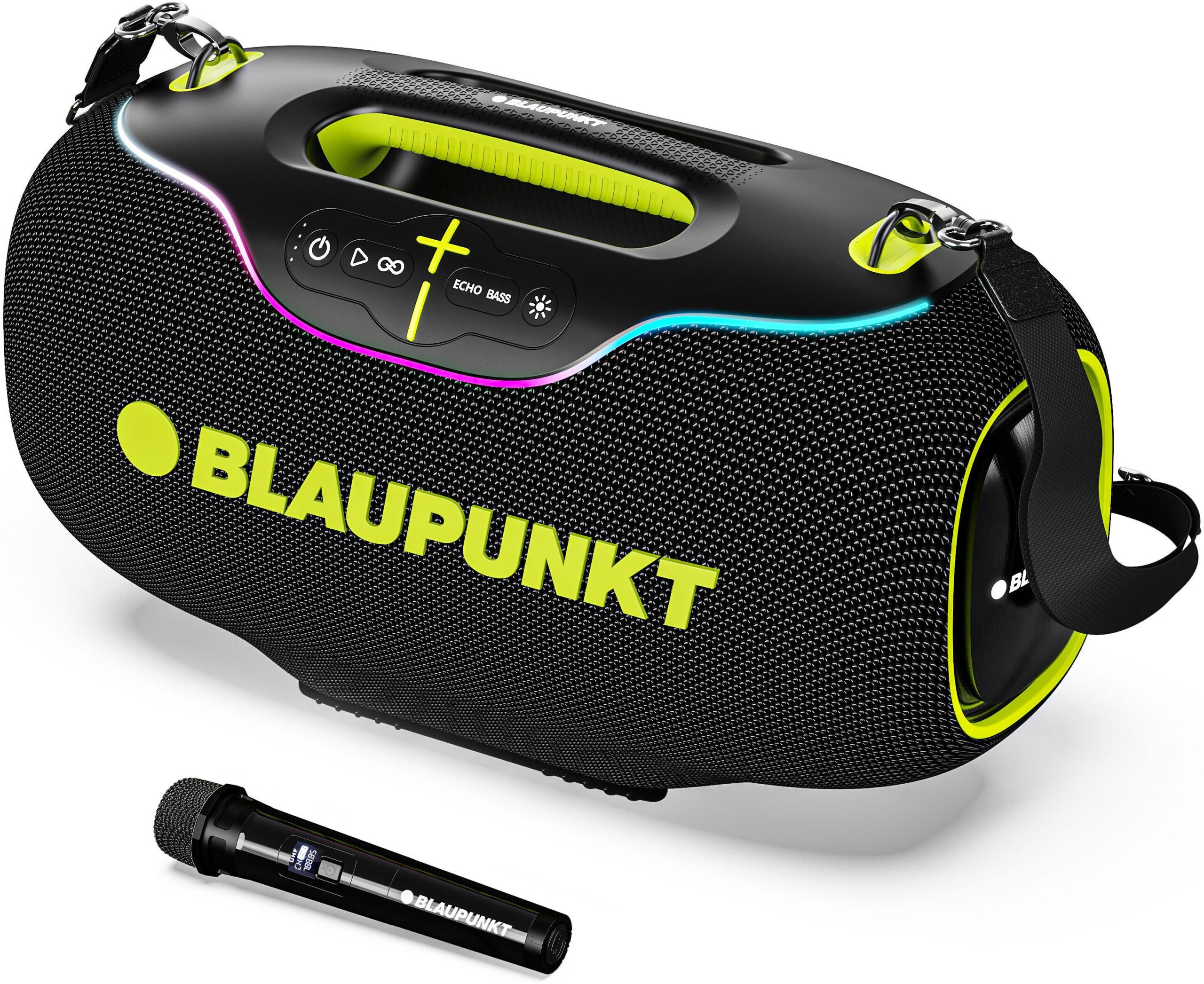 Blaupunkt Atomik Knightz 45K | Advanced DSP Tech I 27,000mAh I Neon Lights I Wireless Mic 450 W Bluetooth Party Speaker (Black, 2.0 Channel)