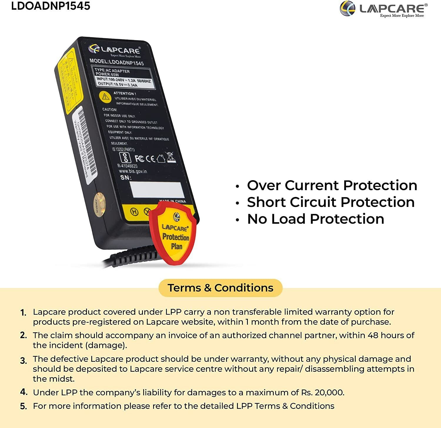 LAPCARE LAOADNP1518 65 W Adapter - Image 3