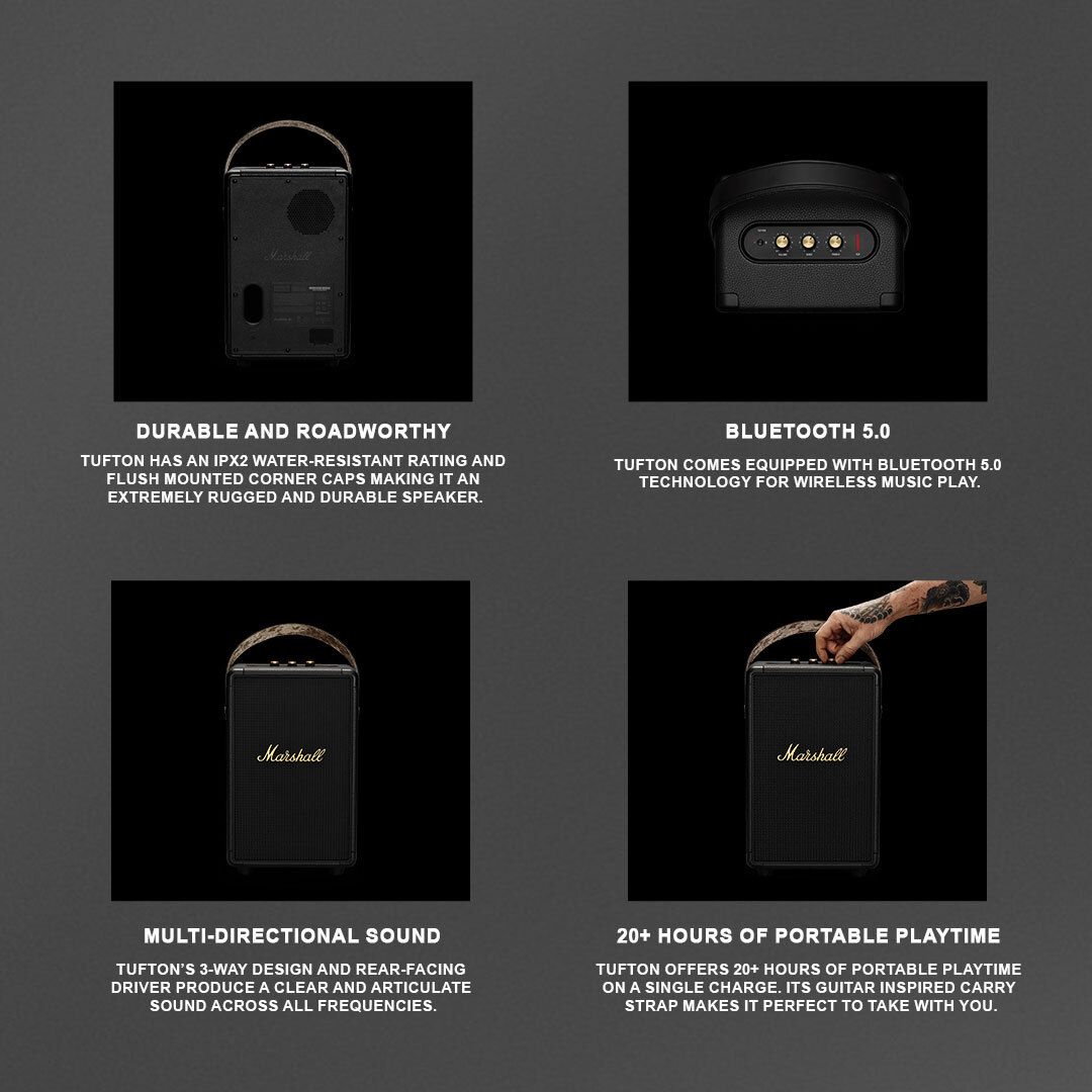 Marshall Tufton 80 W Bluetooth Speaker (Black & Brass, Stereo Channel) - Image 4