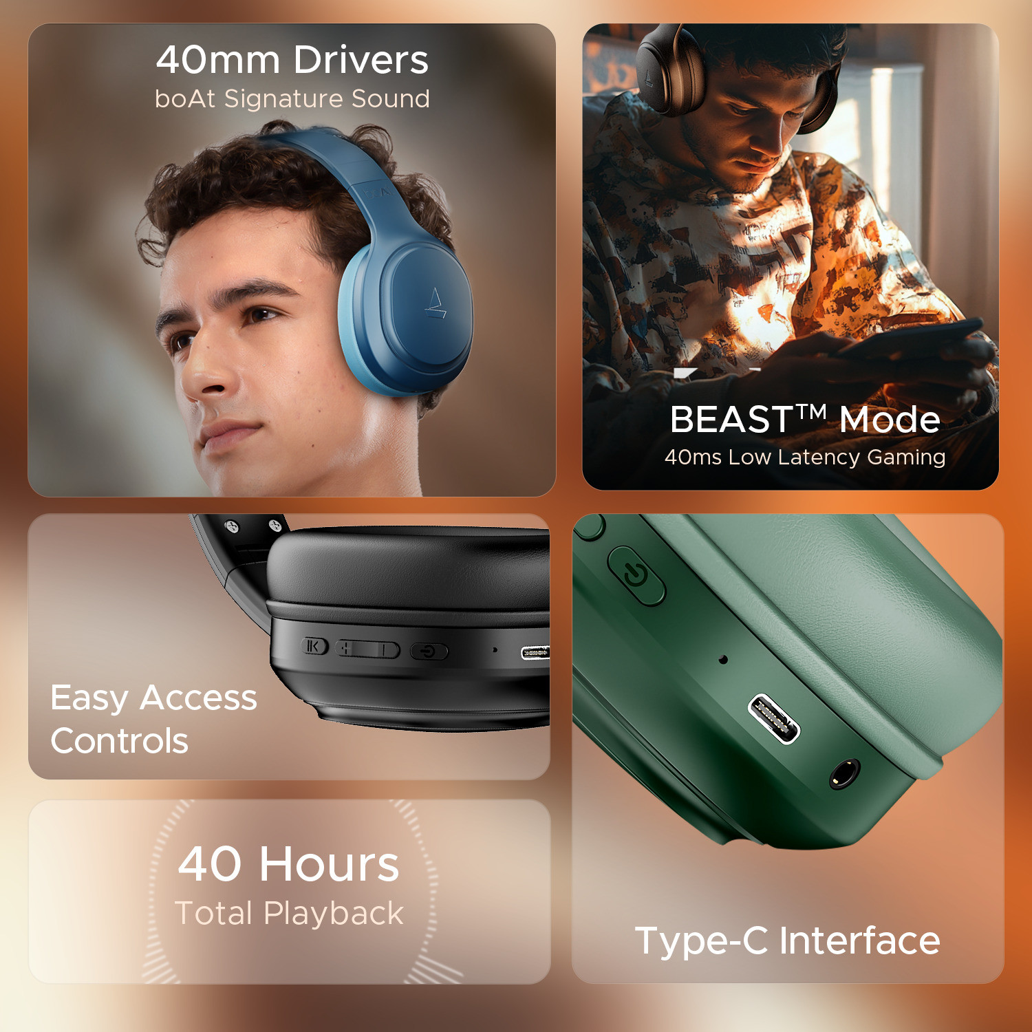 boAt Rockerz 430 w/ Beast Mode(40ms Low Latency),40HRS Playback & 40MM Drivers Bluetooth (Black Sabre, On the Ear) - Image 4