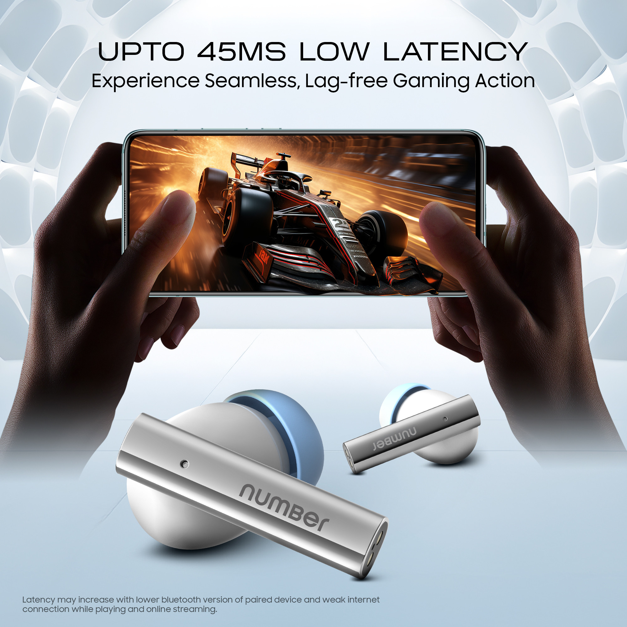 Number Navo Buds X1 w/ 50H Playtime, Dual Pairing, 13mm Speakers, ENC, 45ms Low Latency Bluetooth (White Sky, In the Ear) - Image 3