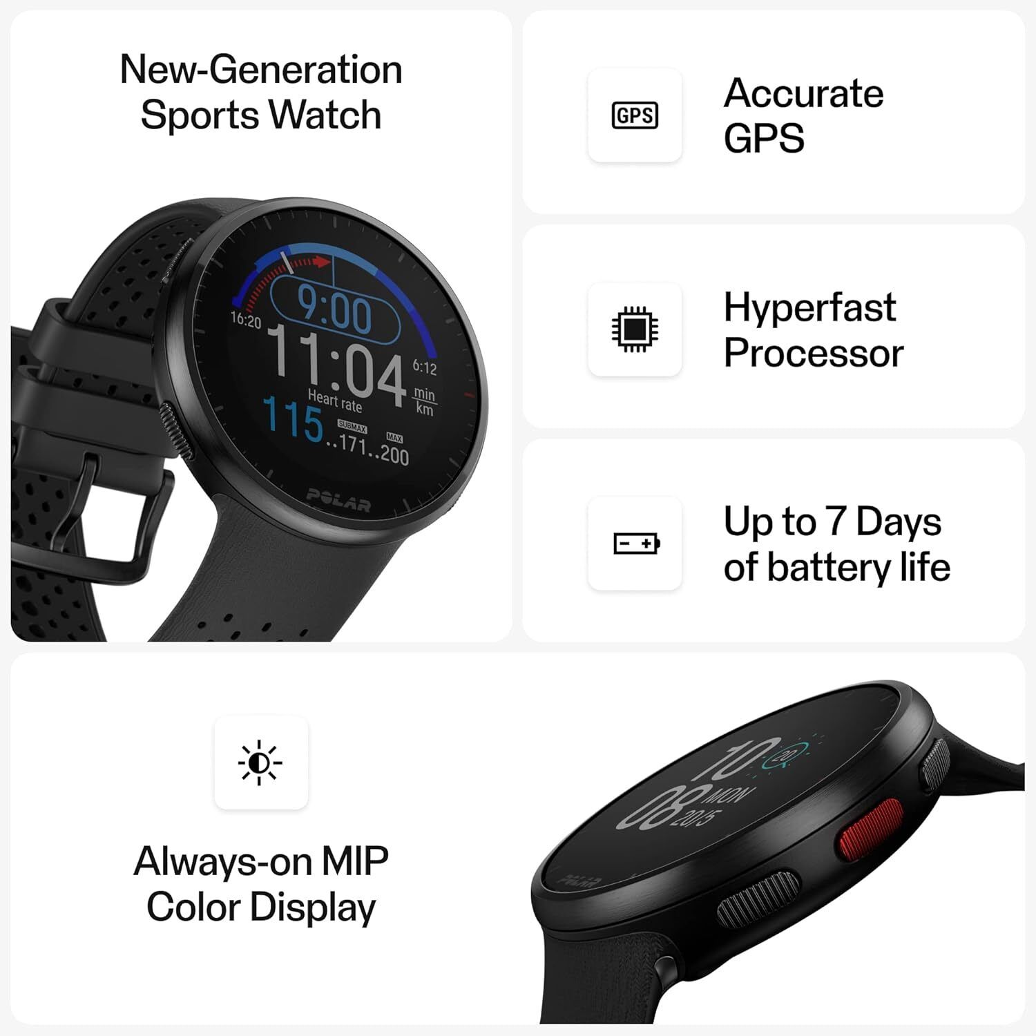Polar Pacer Pro & H10-Modern GPS Sports Watch & Heart Rate Monitor (Grey-Black) Smartwatch (Grey-Black Strap, Free Size) - Image 2