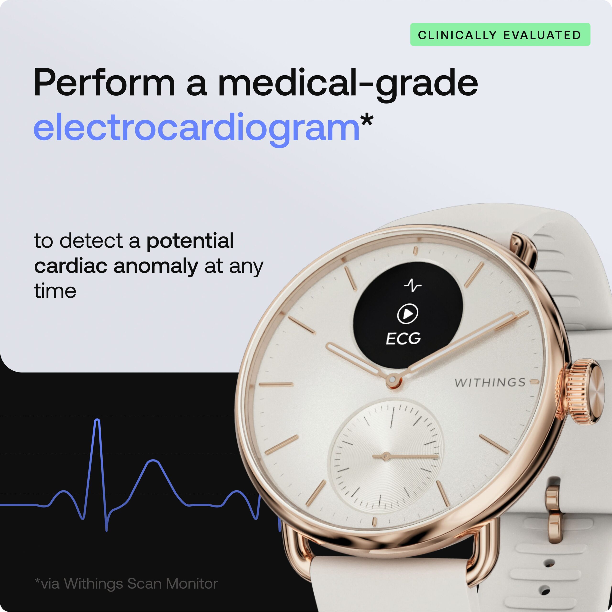 Withings Scanwatch2 Heart Health Monitor, ECG, SPO2, 30 Day Battery Life - 38mm Hybrid Smartwatch (White-Gold Strap, 38mm) - Image 2