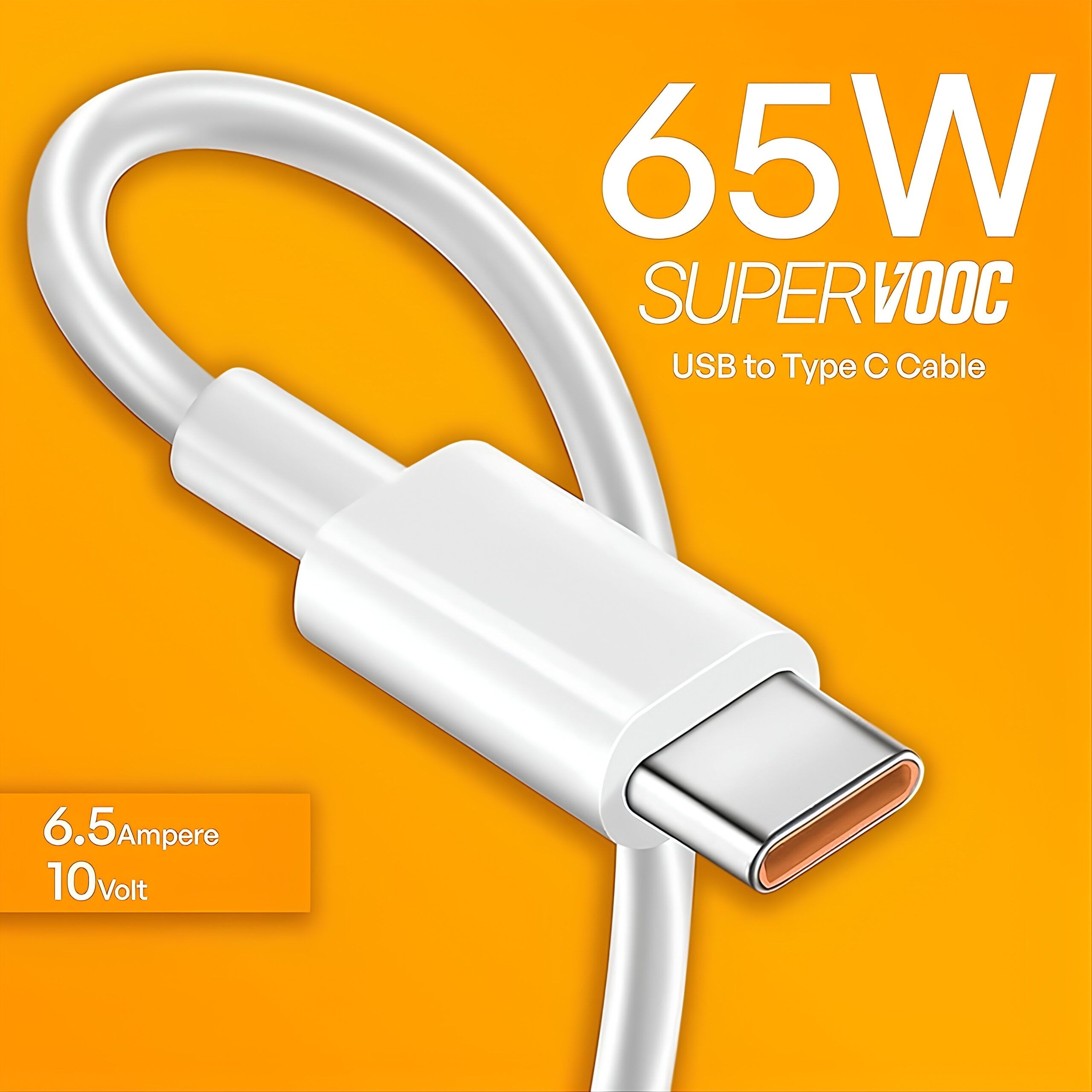 MATSV USB Type C Cable 6.5 A 1 m original SUPER DART|SUPER VOOC|DART Fast Charging Cable 65W (Compatible with Android phones, oppo, realme, narzo, OnePlus, White, One Cable) - Image 4