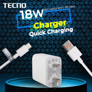 Tecno 18 W Quick Charge 2 A Wall Charger for Mobile  (White, C-Type, Cable Included)
