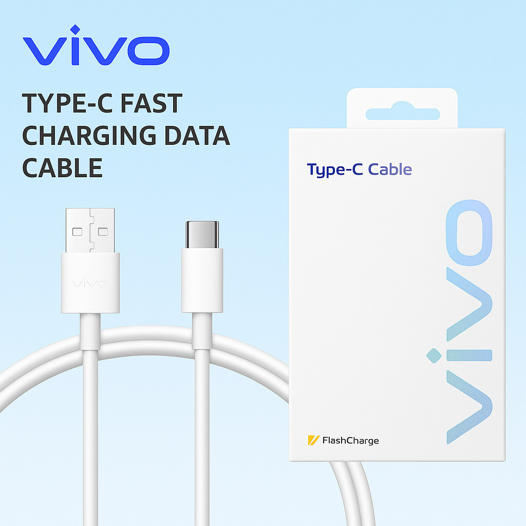 vivo USB Type C Cable 1.2 m USB‑C Cable (Compatible with Vivo V/Y/T/X/iQOO series and other smartphones with USB Type-C charging port, White, One Cable)