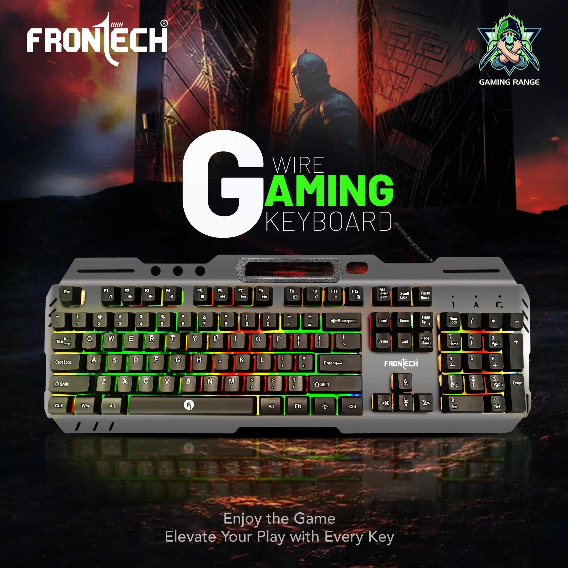 Frontech Wired Keyboard | RGB Backlight Effect | 104 Keys With 1.5M Braided Cable KB-0049 Wired USB Standard Gaming Keyboard Compatible with Desktop, Laptop, Mac - Image 2