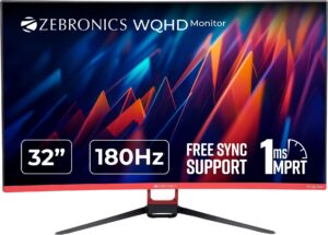 ZEBRONICS 80.01 cm (32 inch) Curved WQHD VA Panel with HDR10, 1800R Curvature, 280 Nits Brightness, HDMI, DP, Built-in Speakers, Wall Mountable, Bezel less Gaming Monitor (ZEB-S32A)