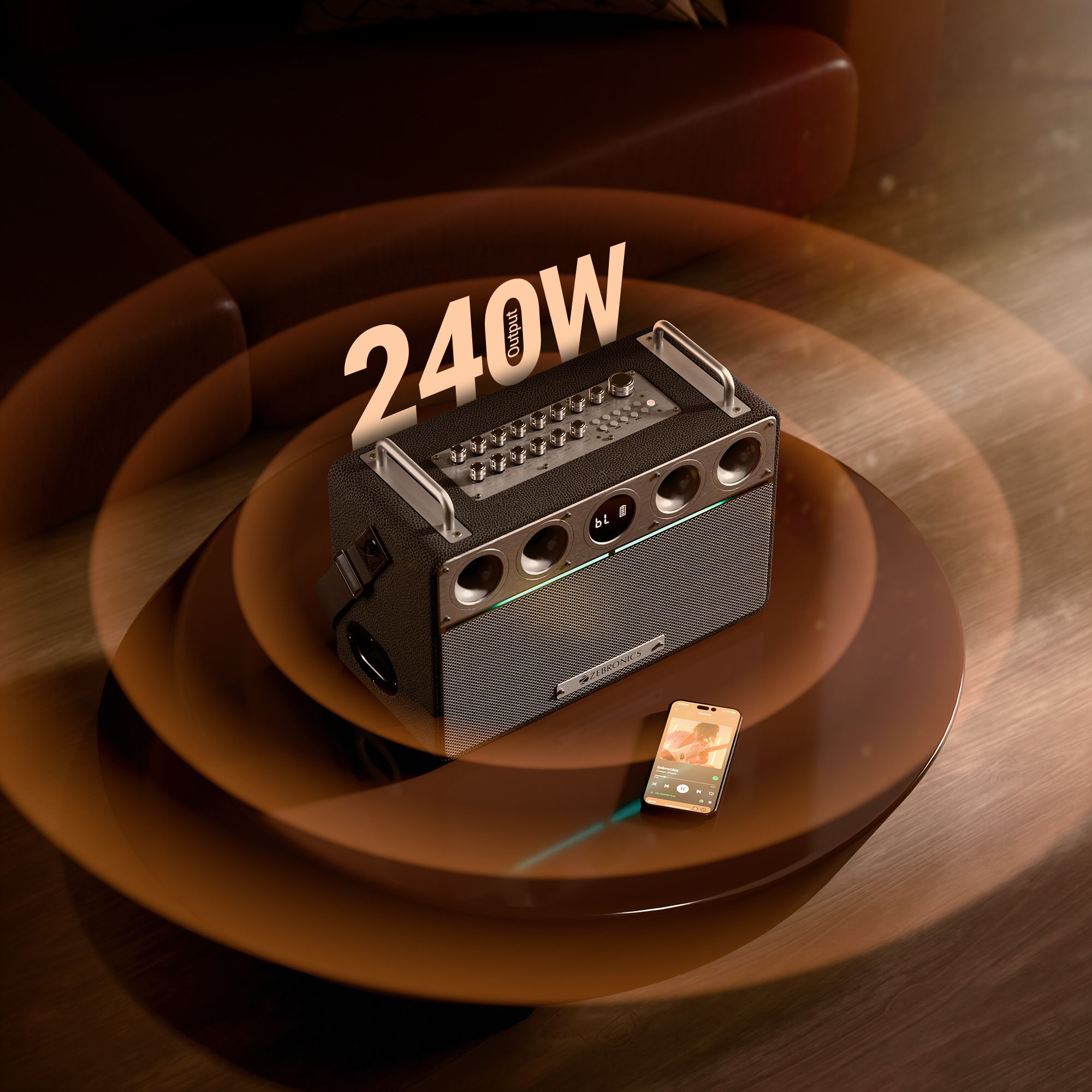 ZEBRONICS StudioXOne (TSPK 102), BTv5.3, 8h playback, Guitar Control, OTG Live Stream 240 W Bluetooth Home Audio Speaker (Black, Stereo Channel) - Image 2